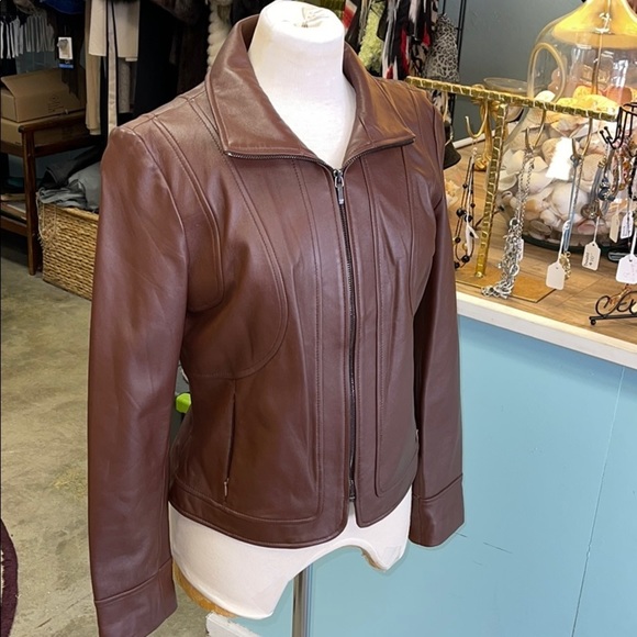 Nine West Brown Soft Leather Jacket Size Small - Picture 2 of 10